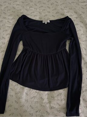 Navy Long-Sleeve Peplum Top